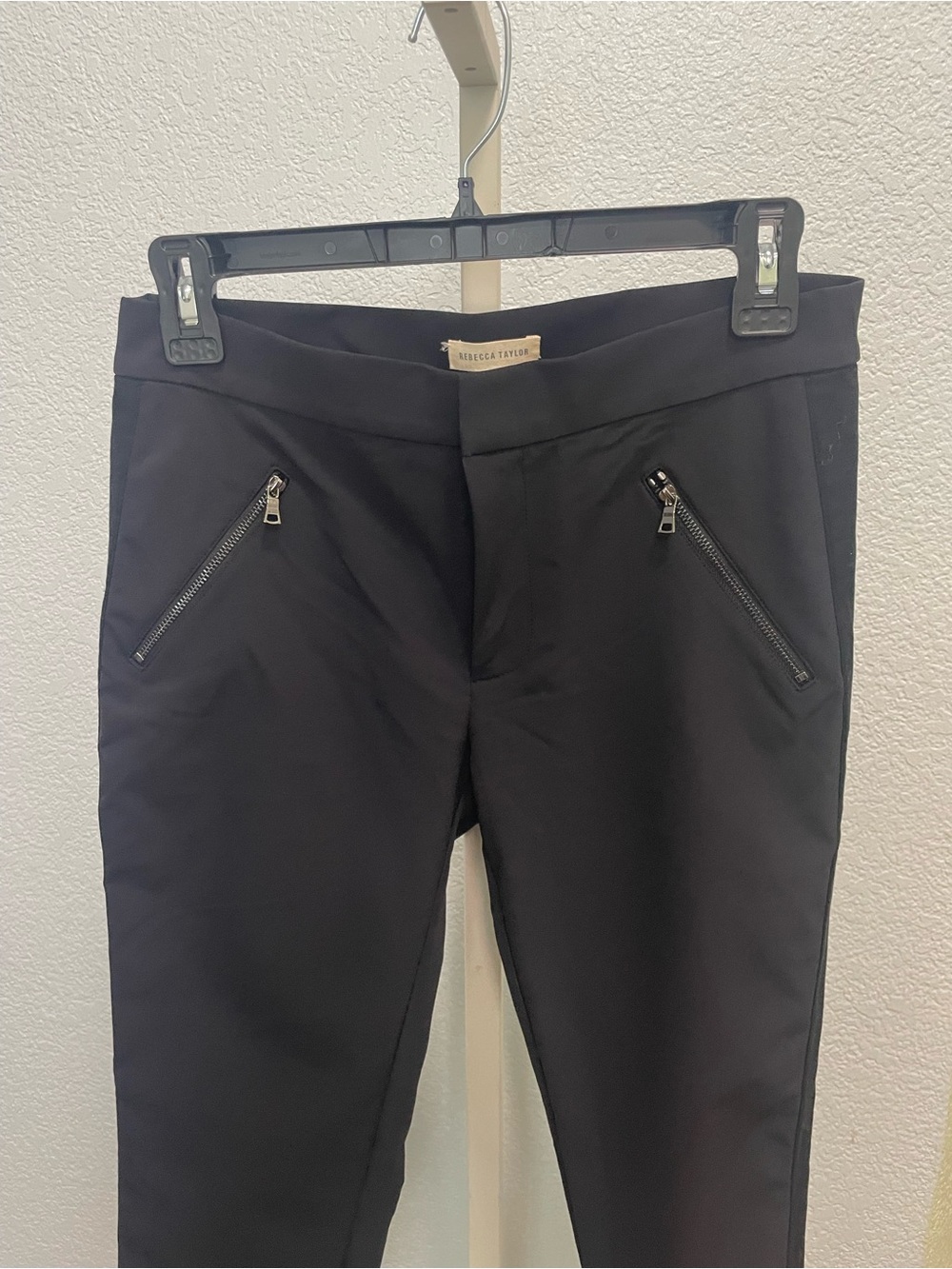 Rebecca Taylor Ava Techy Black Slim Fit Zip-Pocket Mid Rise Pants Sz 2